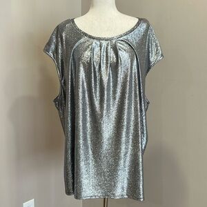 Liz Claiborne top Career Woman silver plus size plisse blouse ribbed 2x